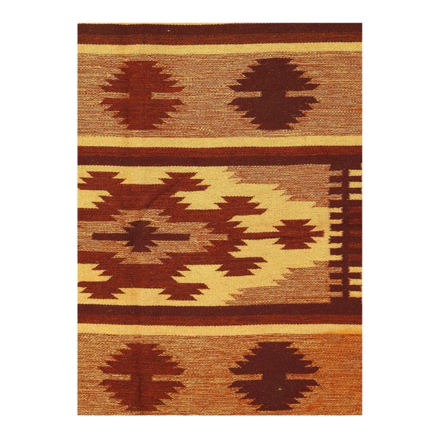 Vintage Turkish Kilim rug with colorful tribal stripes on charcoal background ,Featuring tribal elements rendered in a...