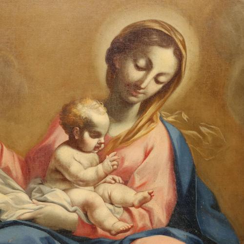 Emilian School, Madonna with Child and Angels, 18th Century, Oil on Canvas For Sale - Image 4 of 15