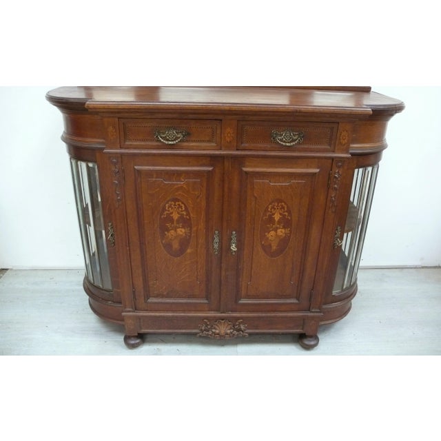 Sideboard Chiffonier with Mirror Top and Rounded Faceted Leaded Glass Doors, Germany, 1890s For Sale - Image 3 of 16