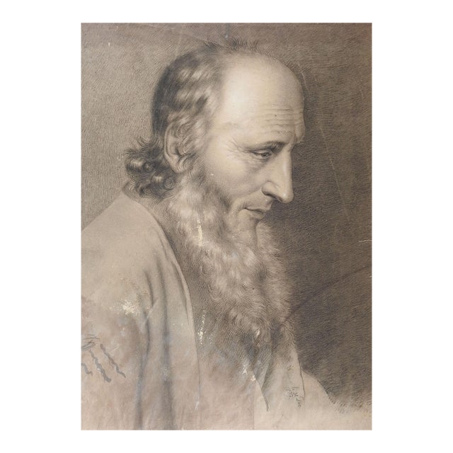 Antique 1837 Sepia Portrait Drawing of Bearded Man For Sale