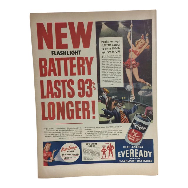 Vintage 1940s Eveready Flashlight Ad For Sale