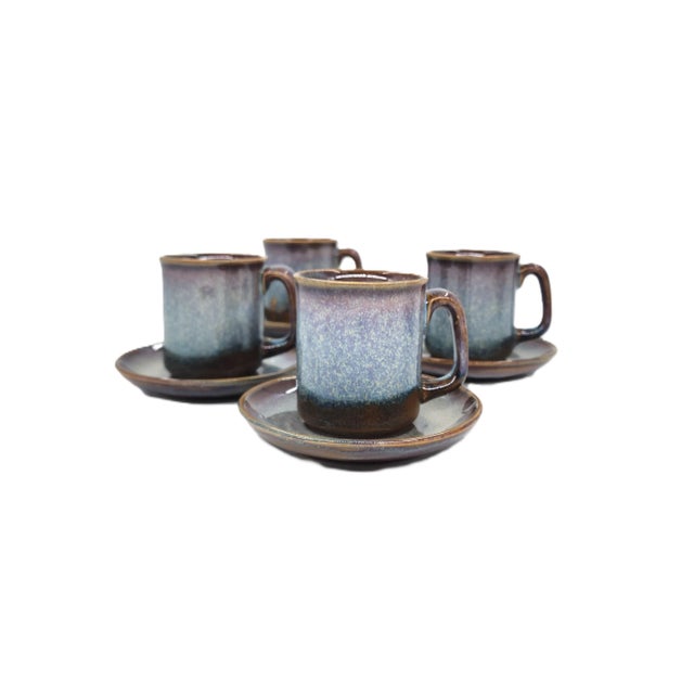 A stunning hand-painted Bat Trang ceramic tea or espresso set designed for four, made by the Gia Oanh pottery studio in...
