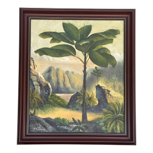 1990s Original Oil Painting on Canvas, Tropical Theme Framed