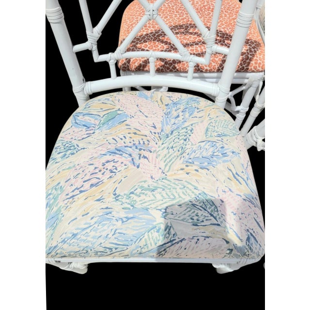 1980s Vintage White Chinese Chippendale Lexington Rattan Palm Beach Regency Dining Room Chairs- Set 10 For Sale - Image 5 of 17