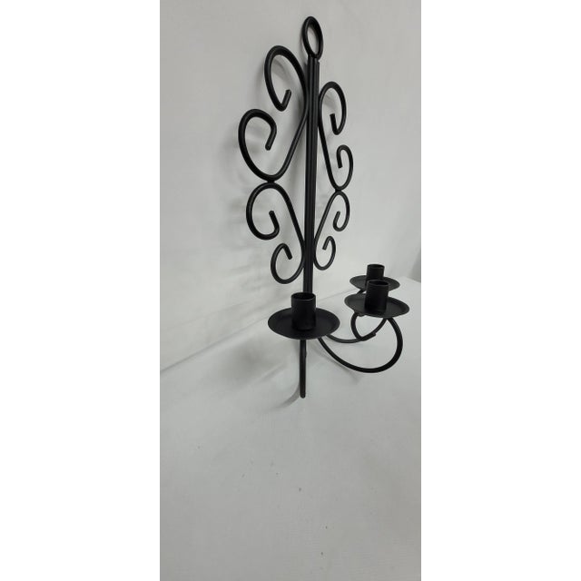 Metal Mid-Century Metal Wall Sconce Wrought Iron Candelabra Gold Glass Globes For Sale - Image 7 of 9