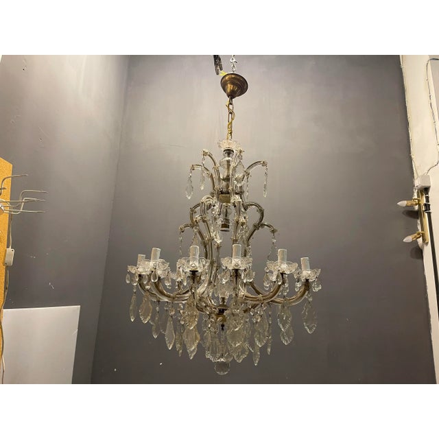 Large Italian Murano Crystal Chandelier, 1950s For Sale - Image 8 of 8