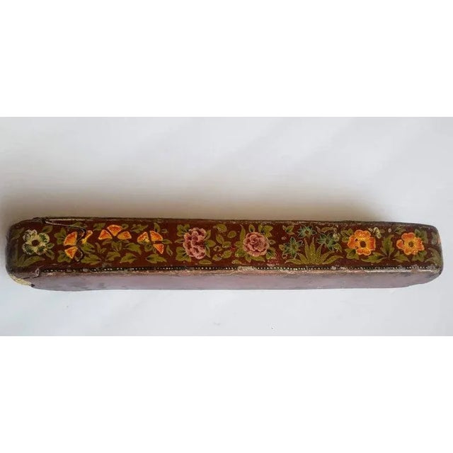 Wine Antique Persian Qajar Period Qalamdan Polychrome Decorative Pen Case9th For Sale - Image 8 of 11