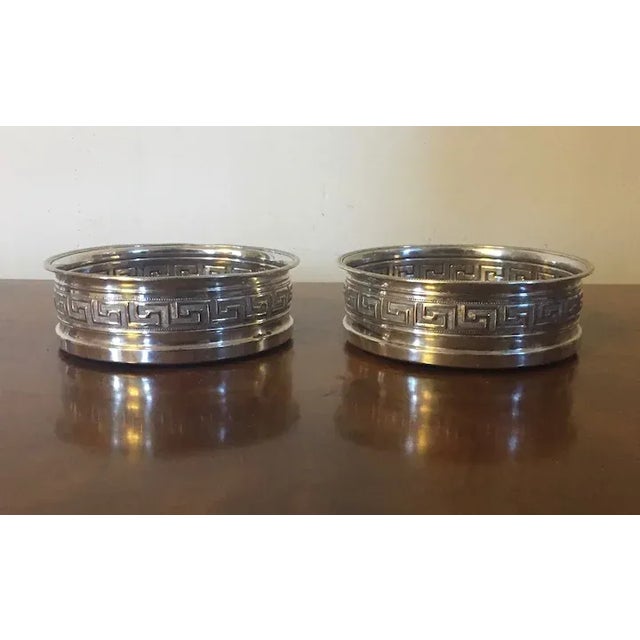 Early 19th Century Antique Early 19th Century English Old Sheffield Silver Wine Bottle Coasters with Greek Border by Matthew Boulton - A Pair For Sale - Image 5 of 13