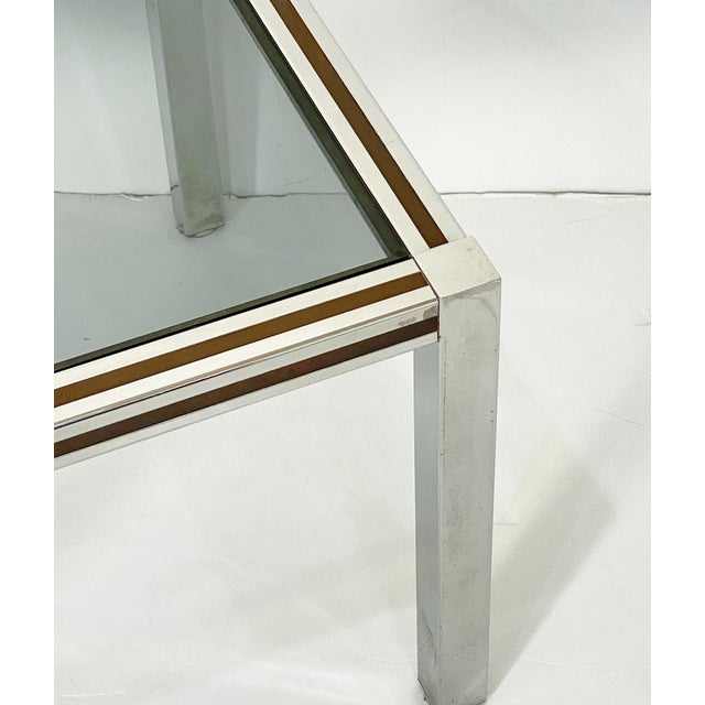 Mid 20th Century French Modern Square Low Side Table of Chrome and Brass With Smoked Glass Top For Sale - Image 5 of 9