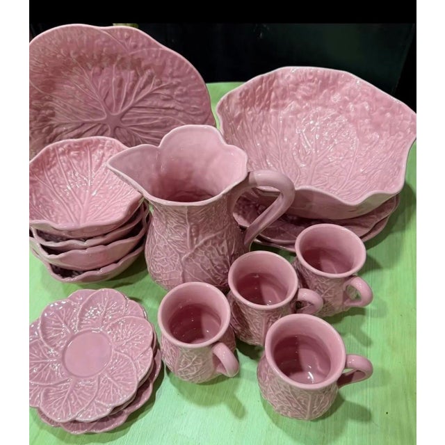 Ceramic Vintage Pink Cabbage Ware Pitcher Set in the Style of Dodie Thayer - 5 Pieces For Sale - Image 7 of 11