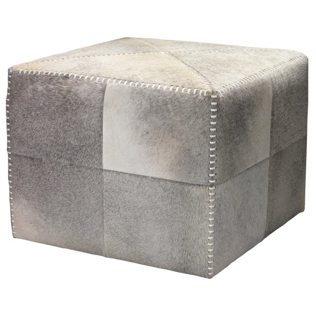 2020s Jamie Young Ottoman in Grey Ox Hide, Large For Sale - Image 5 of 5