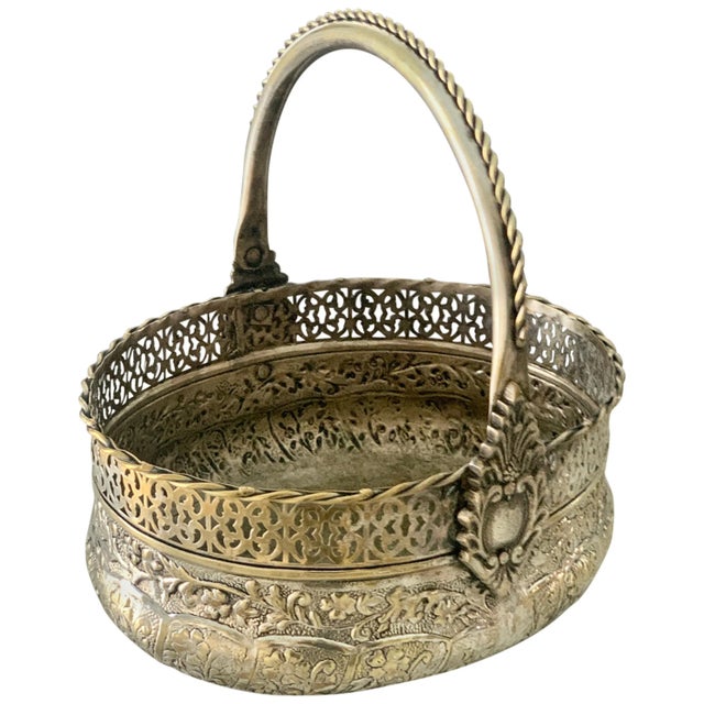 Silver Plate Repousse Basket with Handle For Sale - Image 10 of 10