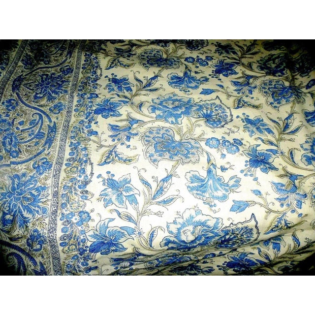 2010s 18th Century French Blue Floral Linen Fringe Pillow With Piping For Sale - Image 5 of 12