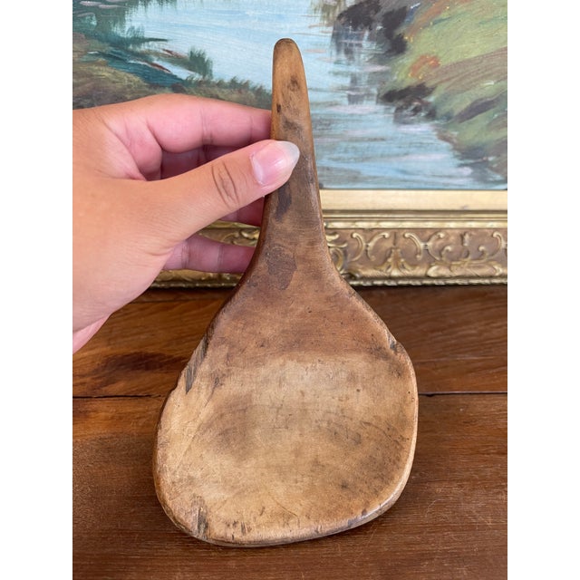 Antique 19th Century Hand-Carved Decorative Wooden Ladle Spoon With Sculptural Curved Handle. For Sale - Image 4 of 11