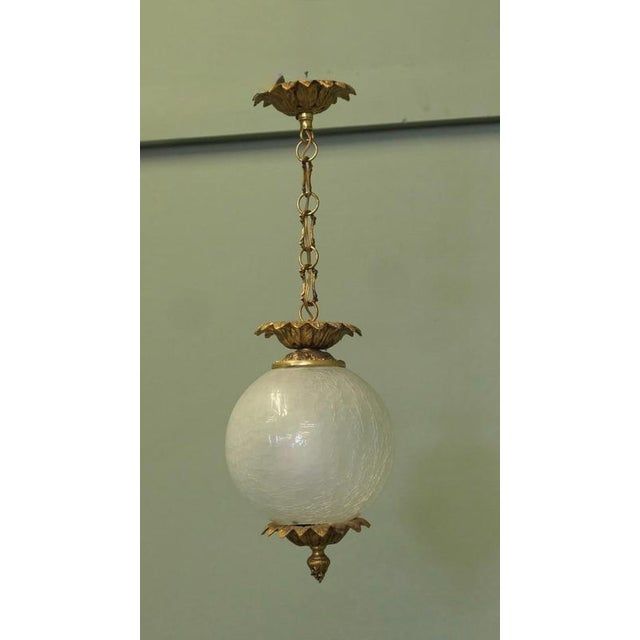 1930s Art Deco French Glass Globe Hanging Pendant Light, 1930 For Sale - Image 5 of 6