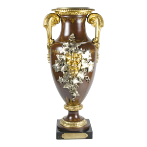 Late 19th Century Neoclassical Gilt Bronze Ormolu Amphora/Urn With Bacchanalia Decoration and Marble Base by Ferdinand Barbedienne, France