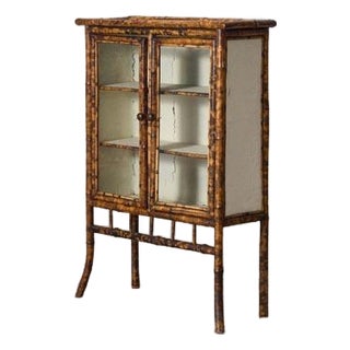 19th Century Tortoise Bamboo 2-Door Glass Front Cabinet For Sale