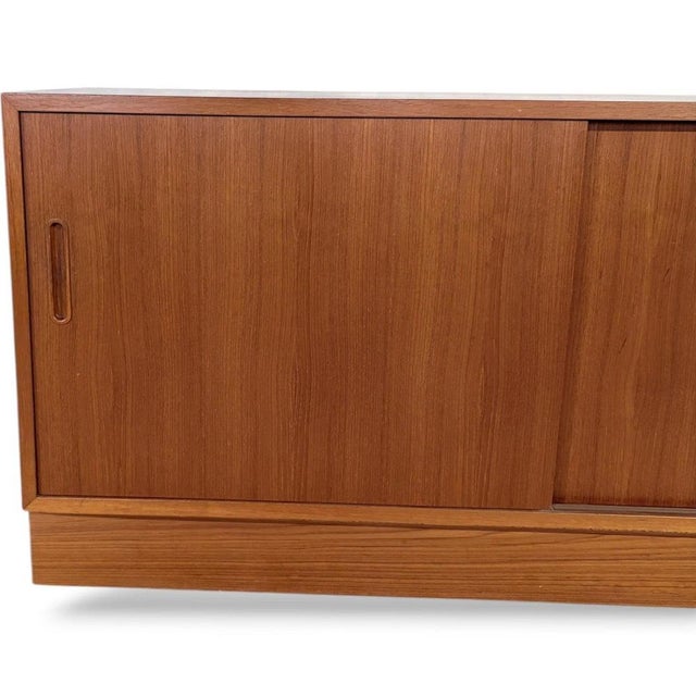 Low Mid-Century Danish Teak Sideboard with Sliding Door For Sale - Image 4 of 10