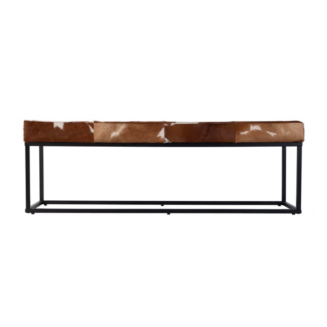 Spritely Home Accent Furniture Stinson 54 in. W Rectangular Hair-on-Hide and Iron Accent Bench, Brown Leather For Sale - Image 4 of 6