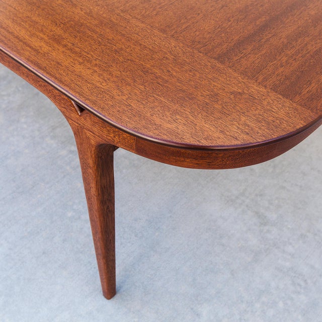 Brown Restored 1950s Mahogany Dining Table With Two Leaves Attributed to Brown Saltman For Sale - Image 8 of 15