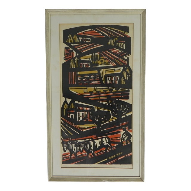 Litho Akke Sins, Plowing Farmers, 1963, Lithograph, Framed For Sale