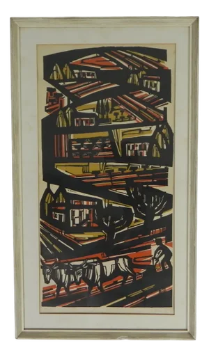 Litho Akke Sins, Plowing Farmers, 1963, Lithograph, Framed