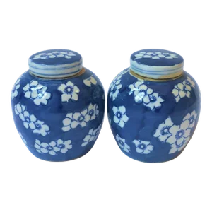 Chinoiserie Ginger Jars With Cherry Blossoms - a Pair