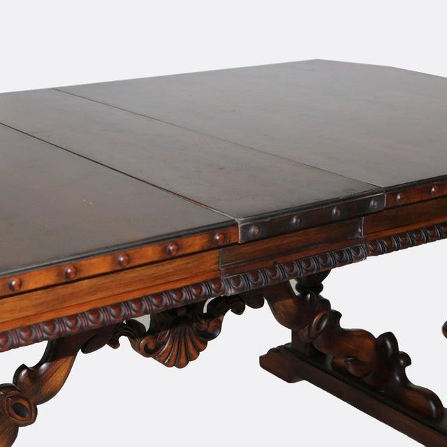Traditional Antique Berkey and Gay Kittinger School Carved Walnut Trestle Table C1930 For Sale - Image 3 of 18