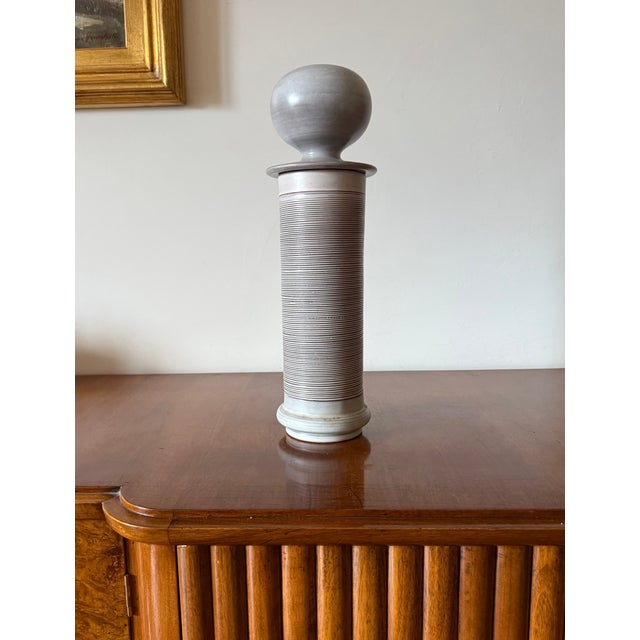 Mid-century Modern gres vase, shades of white / blue / grey Franco Bucci (Colbordolo, 1933 - Pesaro, 2002), Production...