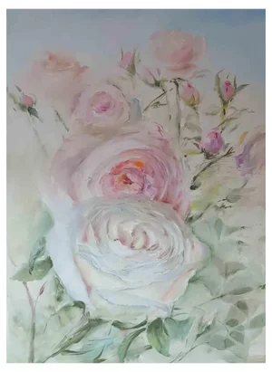 Elena Mardashova, Pale Roses, Oil on Canvas, 2021