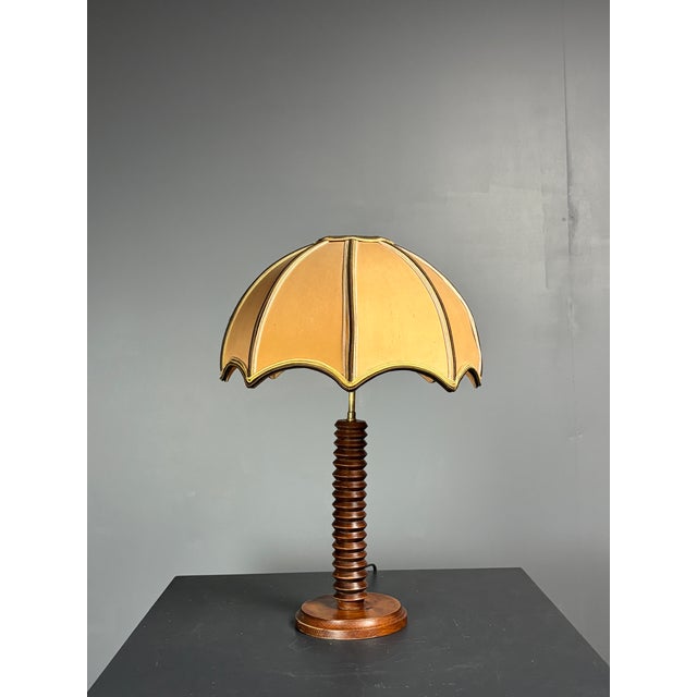 Mid-Century Modern French Brutalist Turned Wood Mushroom Table Lamp in the style of Charles Dudouyt, 1950s For Sale - Image 9 of 16