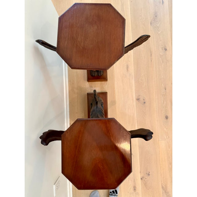 Early 20th Century Pair of Neoclassical Winged Griffin Walnut Pedestal Side Tables, Vintage For Sale - Image 5 of 5