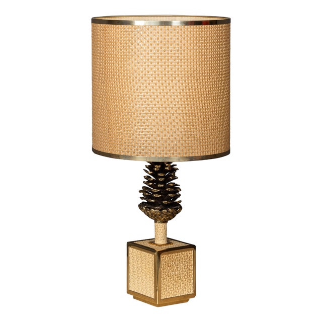 Vintage 20th Century Italian Bergere Lamp with Pine Cone Detailing, 1970s For Sale