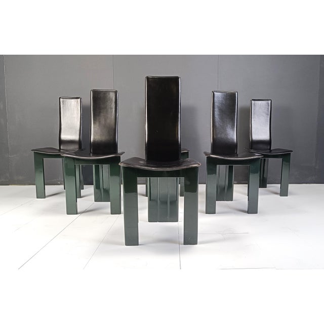 Italian Leather and Green Lacquer Dining Chairs, 1980s, Set of 6 For Sale - Image 11 of 11