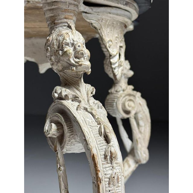 French Side Table in Hand-Carved Wood with Marble Top For Sale - Image 5 of 18