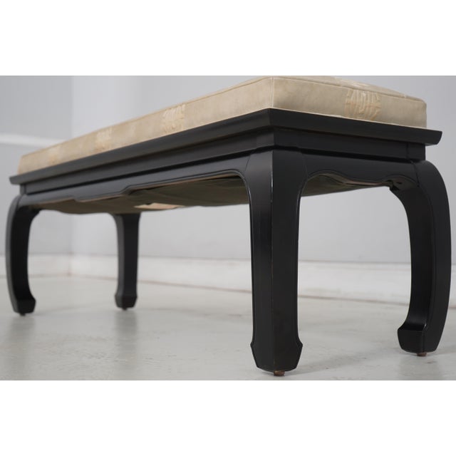 1970s Century Oriental Style Leather Seat Black Lacquer Bench For Sale - Image 5 of 13