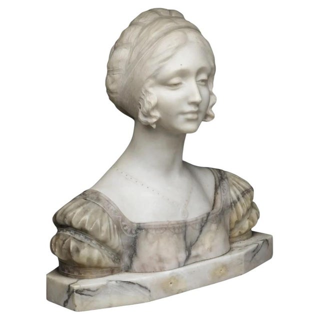 White Italian School, Bust of a Woman, 19th-Century, Carrara Marble For Sale - Image 8 of 8