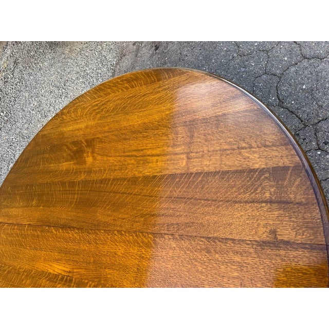 Wood Antique Hand Carved Tiger Oak Pedestal Base Dining Table. For Sale - Image 7 of 17