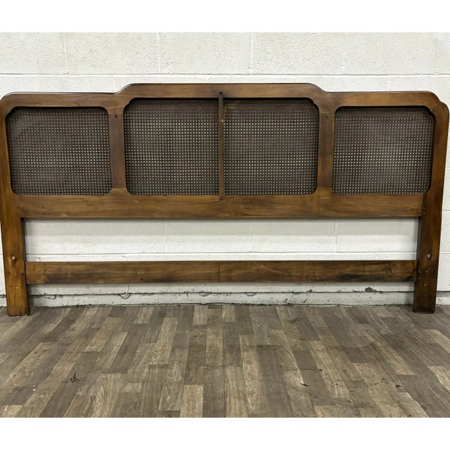 Vintage King Size French Louis XV Style Cane Back and Dark Teak Headboard For Sale - Image 10 of 10