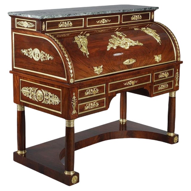 19th Century Empire Mahogany and Gilded Bronze Cylinder Desk, 1855 For Sale