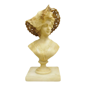 Late 19th Century Antique Victorian Carved Italian Alabaster Woman Bust Statue Att Adolfo Cipriani