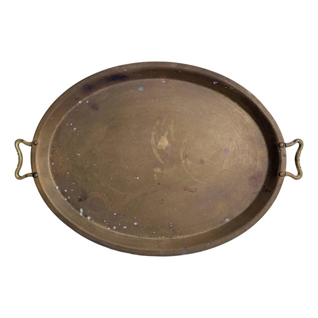 Vintage Aged Copper & Brass Oval Tray For Sale
