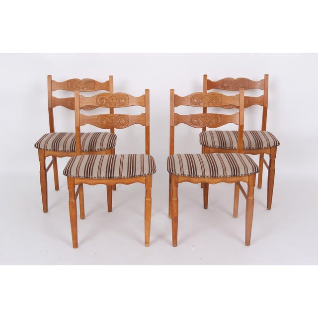 Oak Chairs in Striped Alms Wool by Henning Kjærnulf for EG-Möbel, 1970s, Set of 4 For Sale - Image 3 of 14
