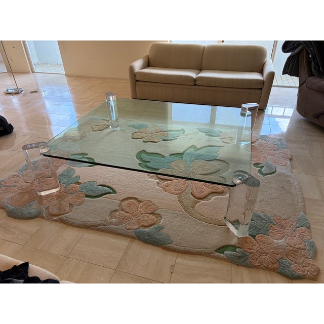 Large Karl Springer Attributed Lucite Leg Coffee Table, Glass, 1980s For Sale In Miami - Image 6 of 18