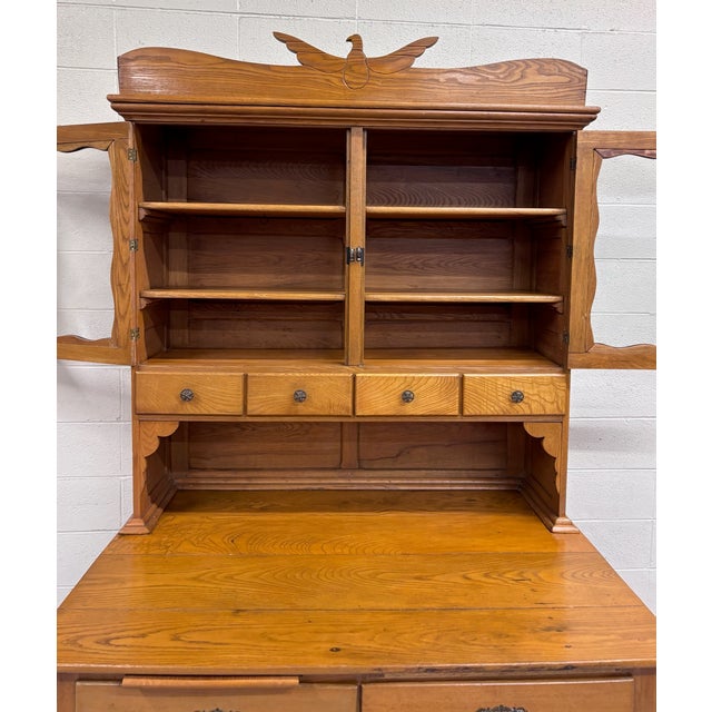 Brown Antique Victorian Possum Belly Baker’s Cabinet With Eagle Crest For Sale - Image 8 of 18