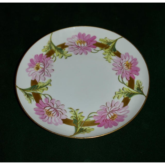 Antique Limoges Porcelain Cabinet Plate Pink Chrysanthemum Wreath For Sale In Philadelphia - Image 6 of 15