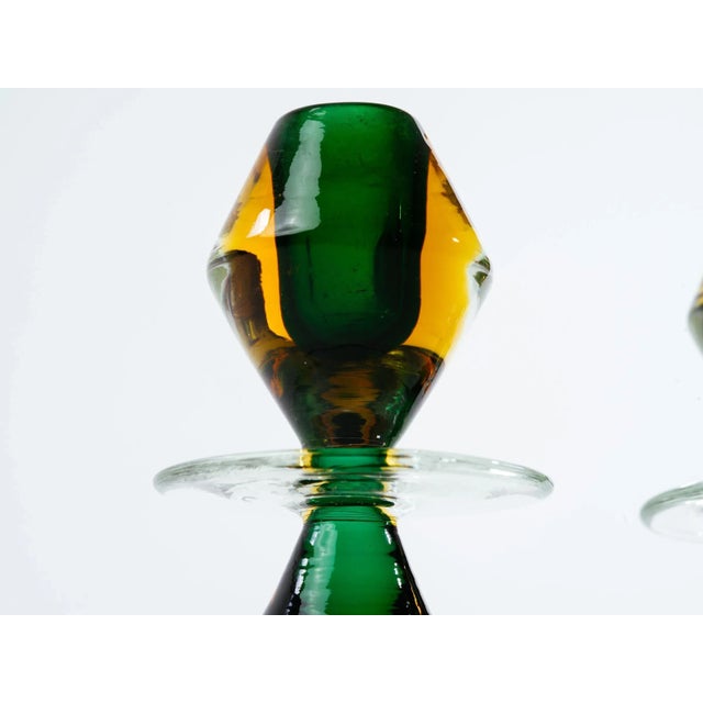 Late 20th Century Italian Gold and Emerald Glass Candlesticks by Flavio Poli for Seguso - a Pair For Sale - Image 5 of 9
