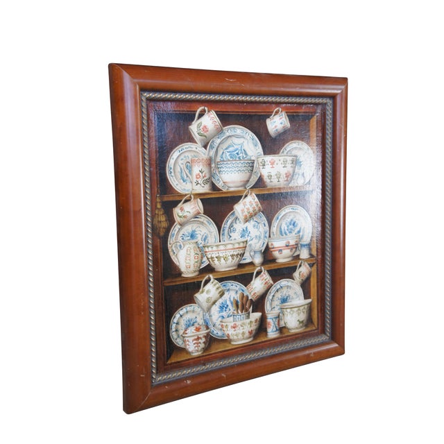 Farmhouse Late 20th Century Fabrice De Villeneuve Trompe l'Oeuil China Cupboard Still Life Oil Painting 19" For Sale - Image 3 of 12