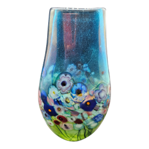 Hand-Blown Robert Held Art Glass Floral Landscape Teardrop Vase