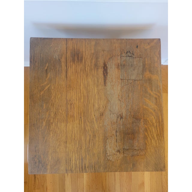 Wood Early 20th-Century Oak Square Parlor Table With Lower Shelf For Sale - Image 7 of 12